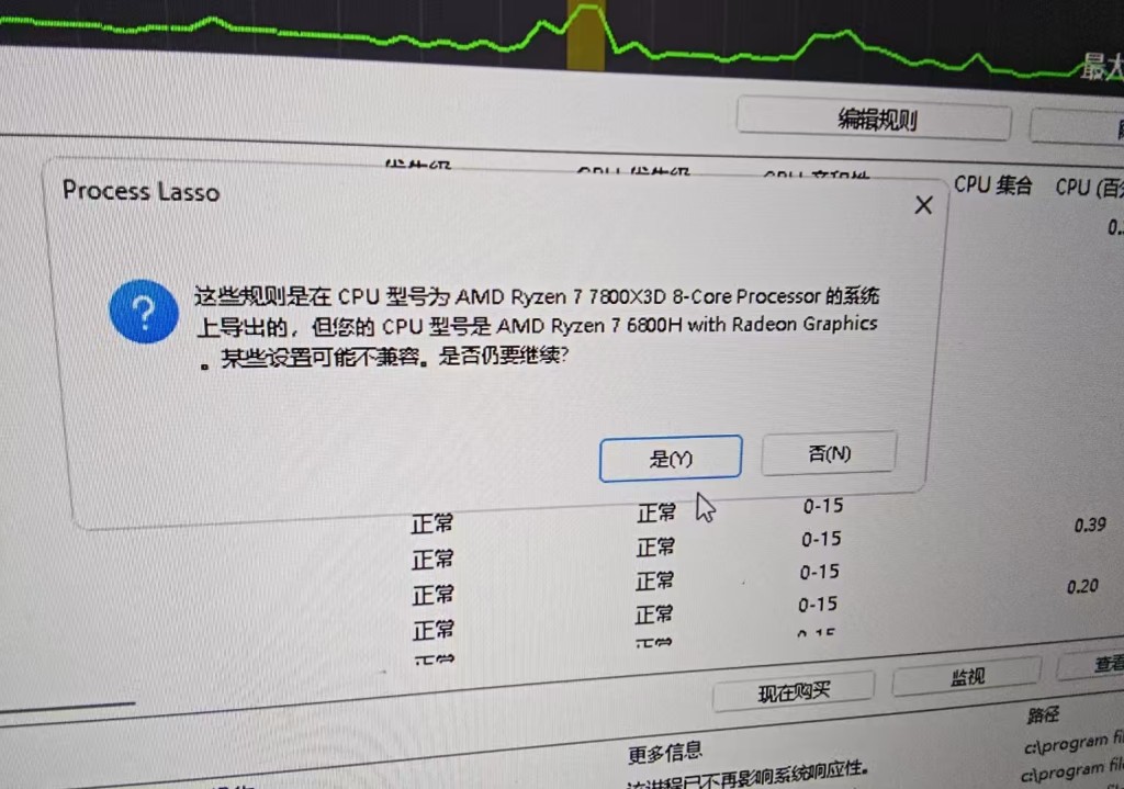 ProcessLasso 导入确认